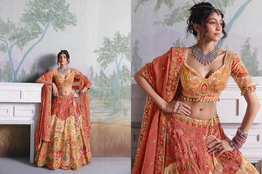 Multicolor Heritage Embroidered Occasion Wear Lehenga