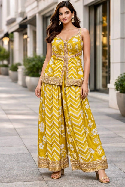 Aarika Printed Peplum Top with Palazzo Set