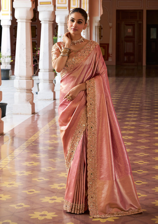 Antique Gold Floral Jacquard Saree