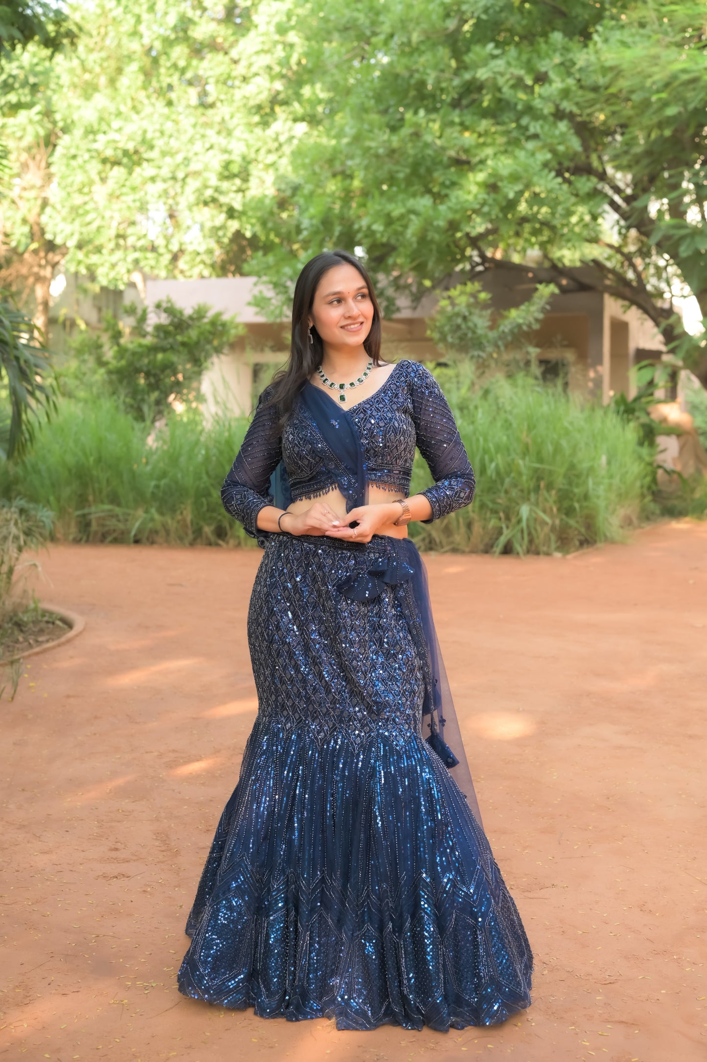 Navy Blue Sequin Embroidered Lehenga Choli Set