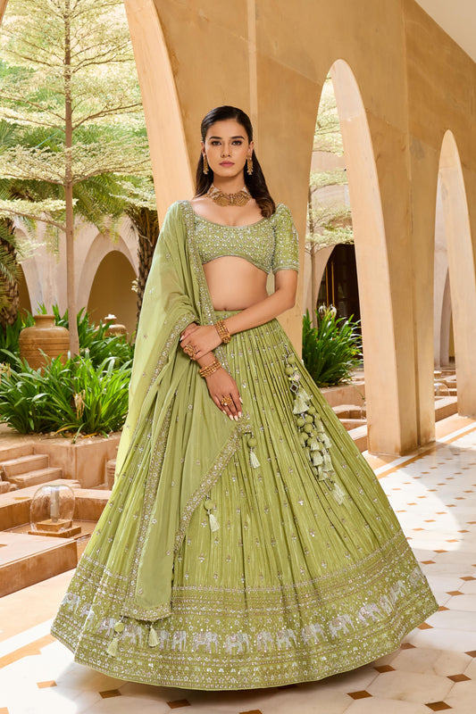 Shakuntala - Sage Green Embellished Lehenga Set