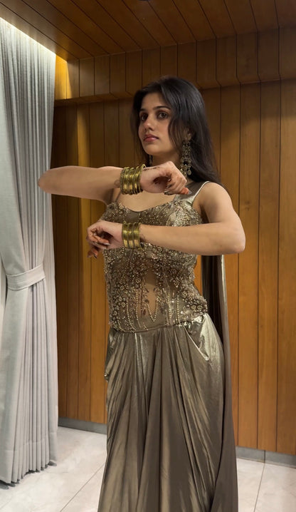 Yashvi - Golden Drapped Indowestern