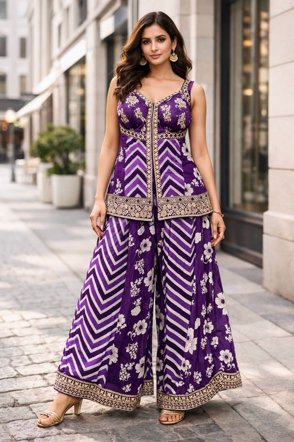 Aarika Printed Peplum Top with Palazzo Set