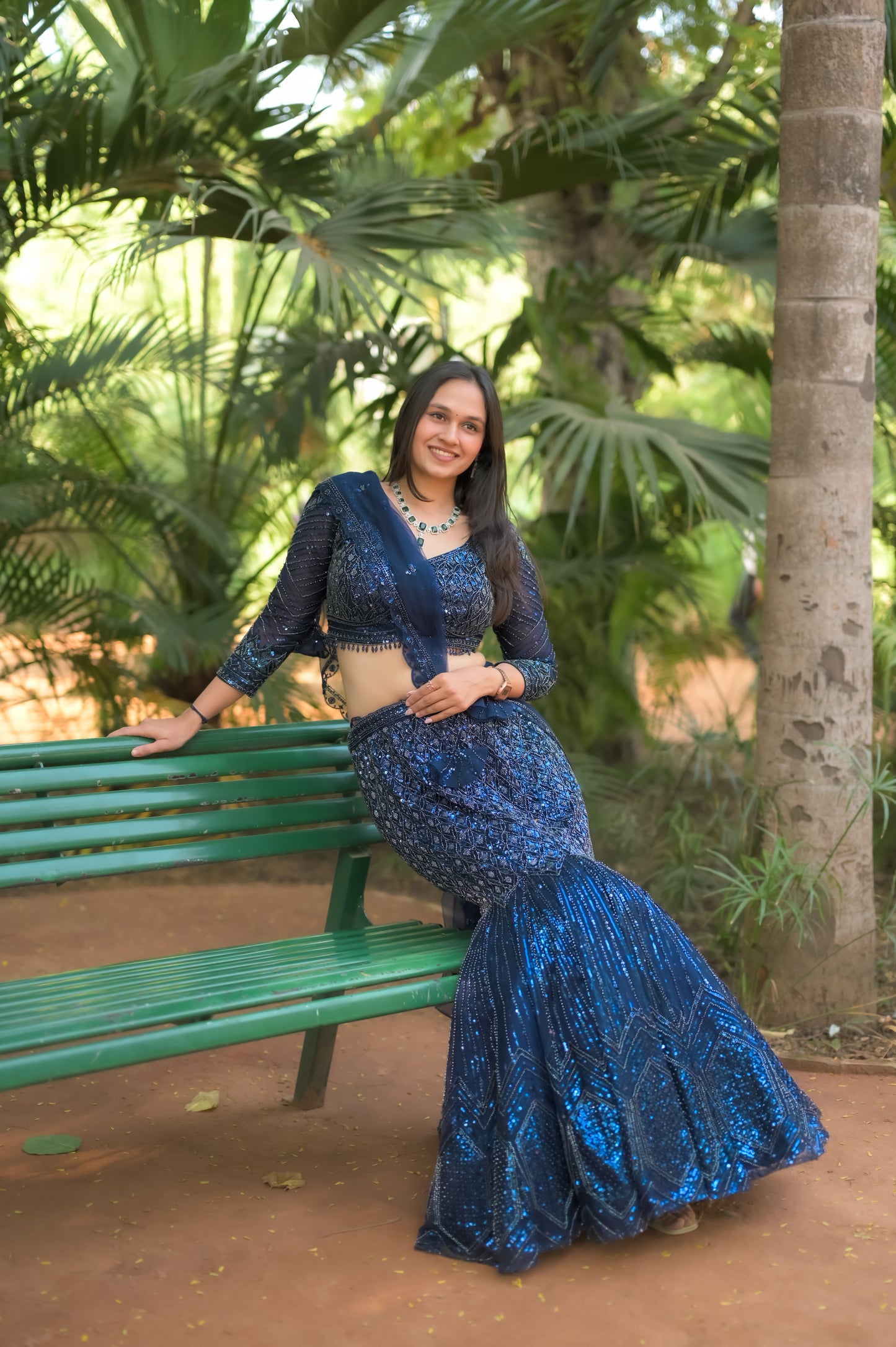 Navy Blue Sequin Embroidered Lehenga Choli Set
