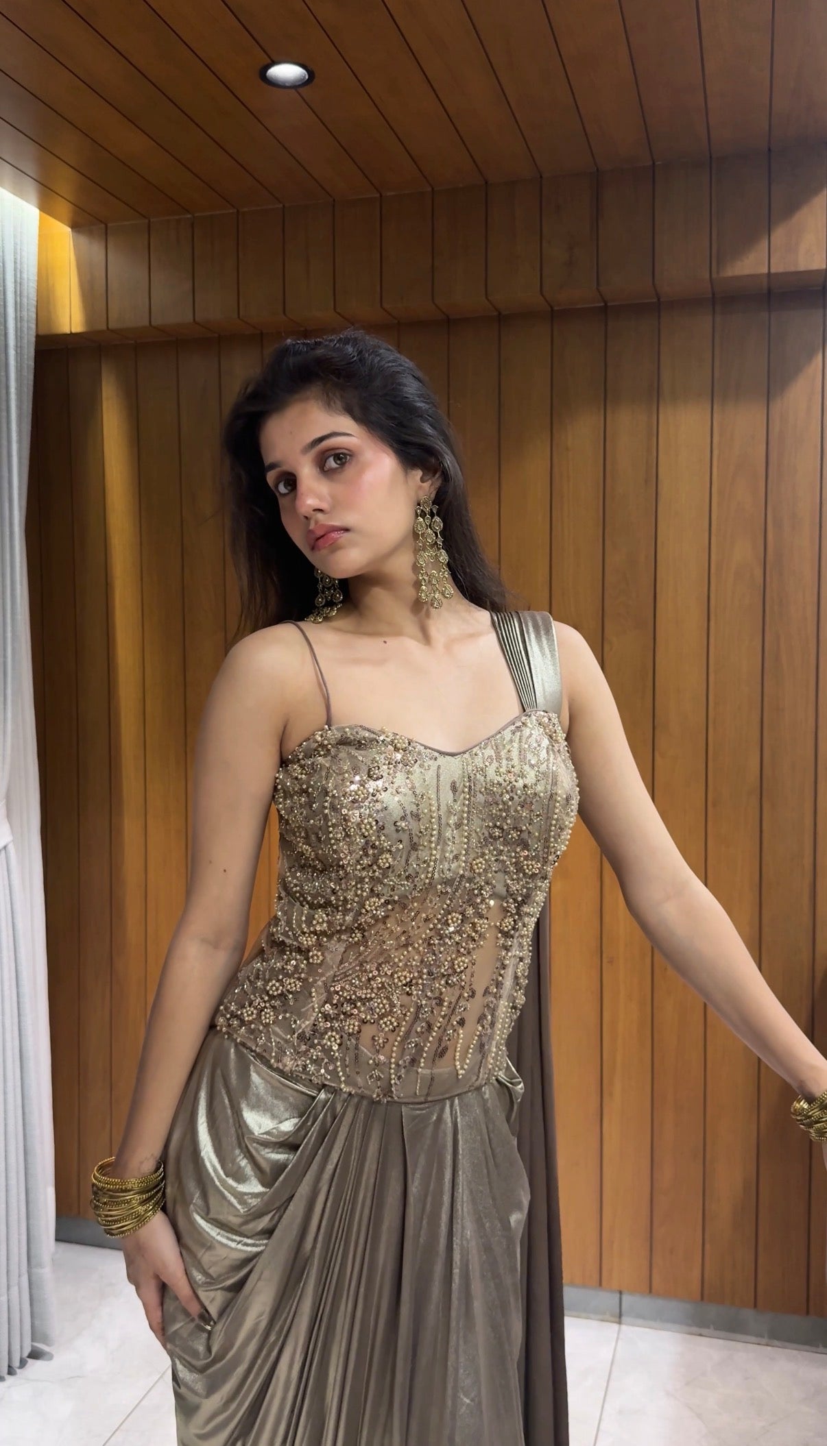 Yashvi - Golden Drapped Indowestern