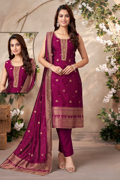 Majestic Plum Gold Embroidered Festive Salwar Suit Set Wine