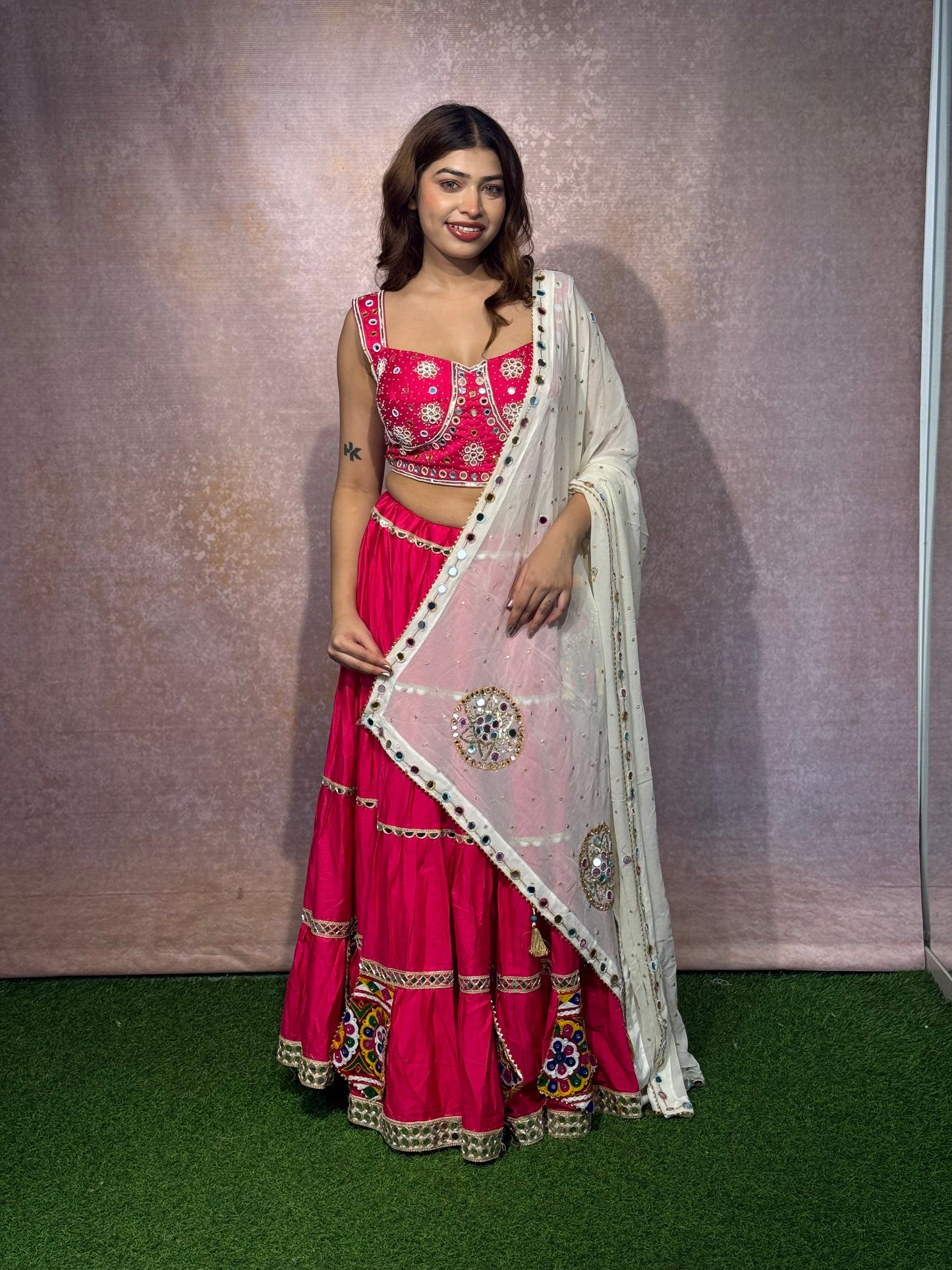 Dark colour pure cotton chaniya choli with fancy handwork duppta