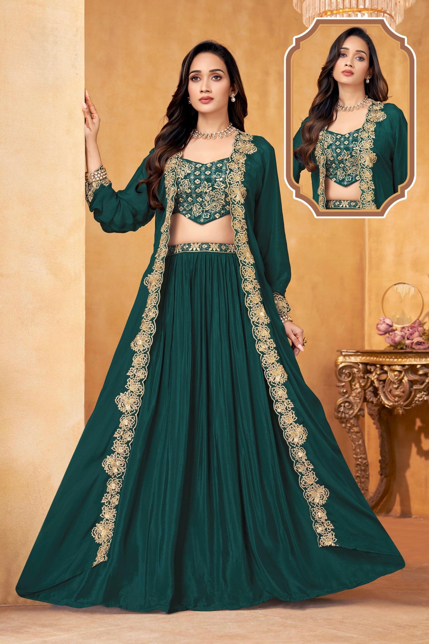 Zara Georgette Embroidered Indo-Western Lehenga Set