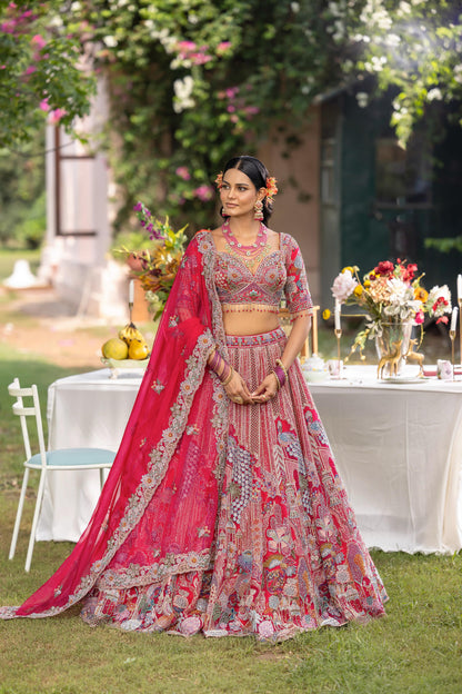 Royal Rani Pink Designer Bridal Lehenga with Intricate Embroidery