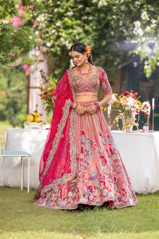 Royal Rani Pink Designer Bridal Lehenga with Intricate Embroidery