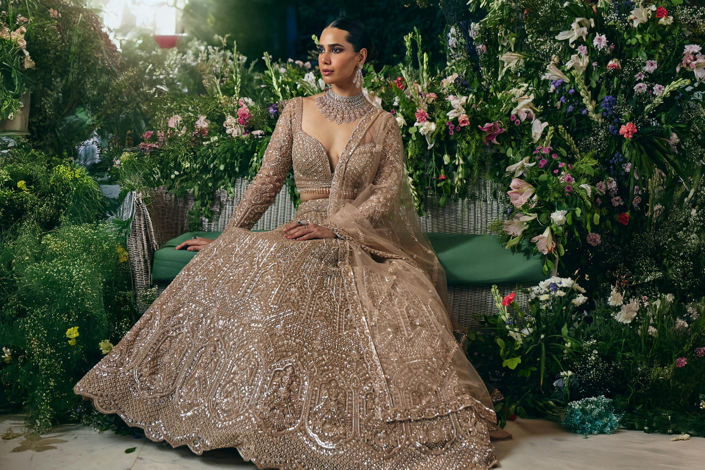 Champagne Gold Heavy Bridal Lehenga Set