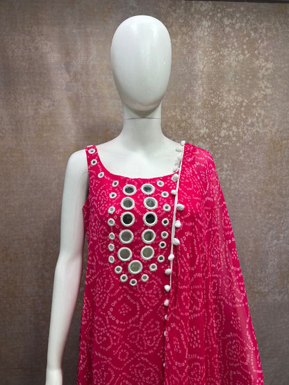 Bandhani suit with Mirror Embroidery