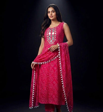 Bandhani suit with Mirror Embroidery