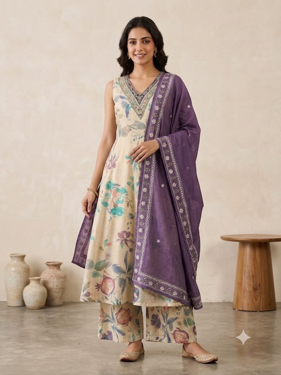 PREMIUM  FLORAL PRINT GEORGATTE ANARKALI SUIT