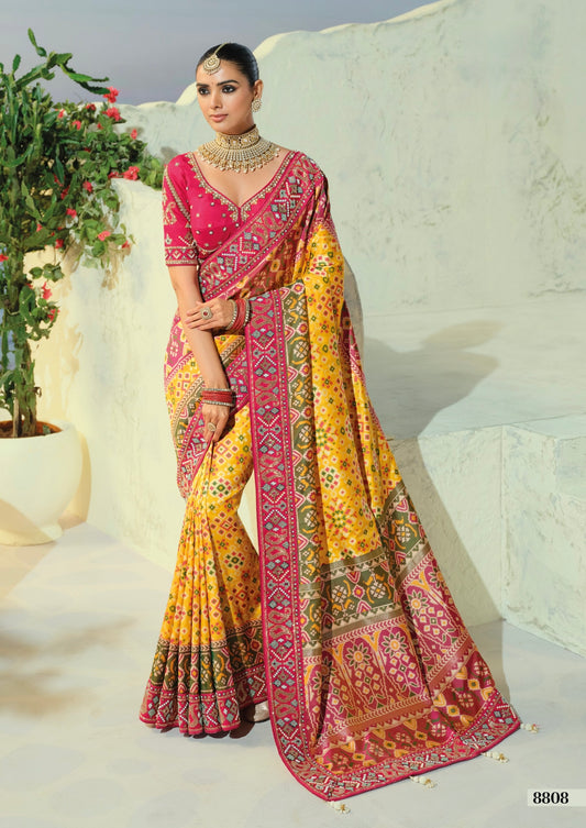 Sunshine Yellow & Pink Dual-Tone Designer Saree