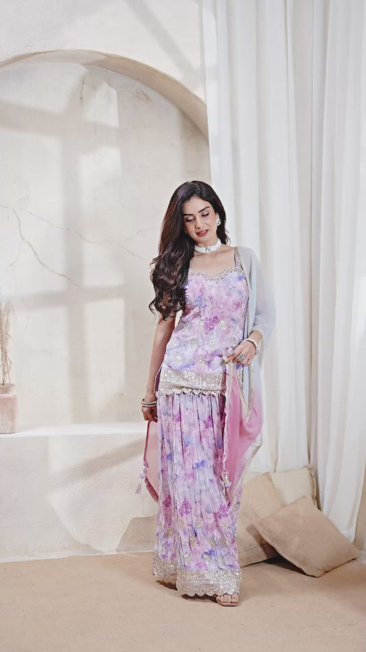 Pastel Tie-Dye Designer Palazzo Set with Dupatta