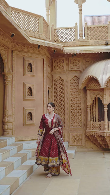 Onepiece Style Ajrakh Indowestern With Plazo Pure