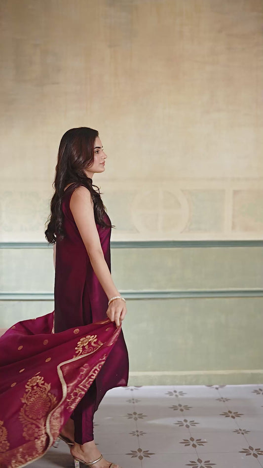 Royal Plum Embroidered Festive Suit Set