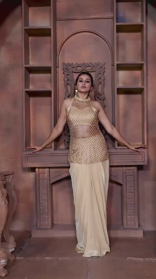 Golden Aura Drape Gown