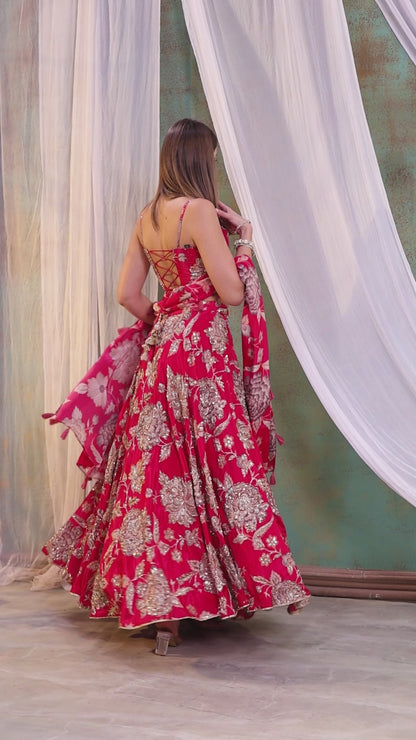 Crimson Floral Elegance Lehenga Set