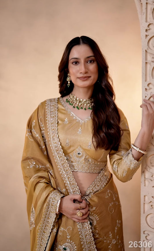 Golden Elegance Zari Embroidered Saree