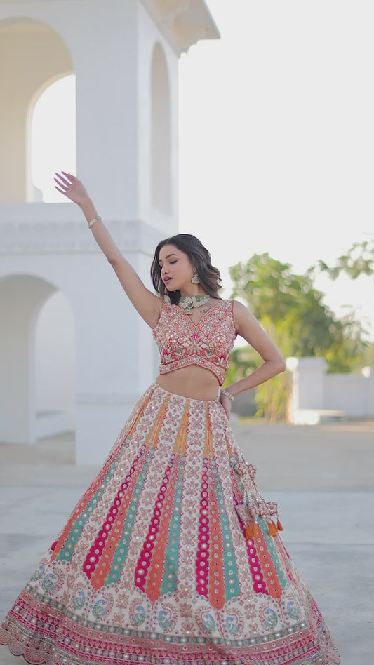 Multicolor Festive Mirror Work Lehenga Set