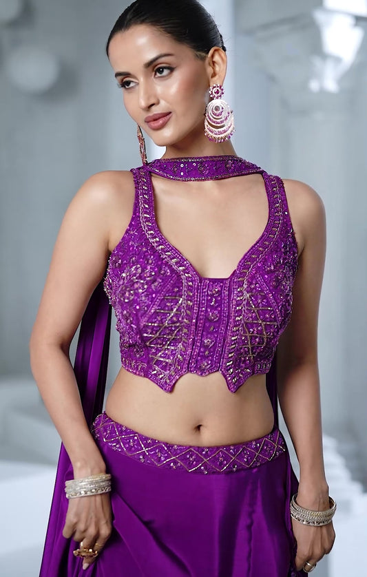 Purple Embellished Lehenga Set