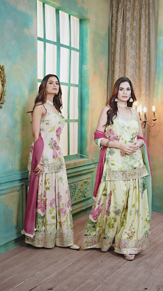 Floral Designer Kurti Sharara Set with Dupatta