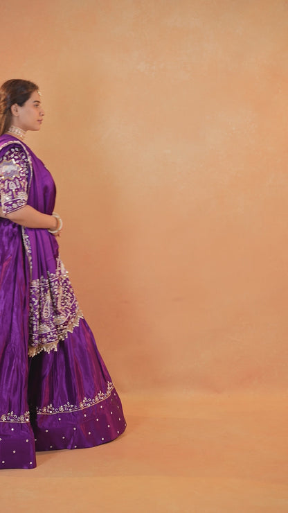 Royal Purple Gaji Silk Lehenga Set with Embroidered Blouse & Dupatta