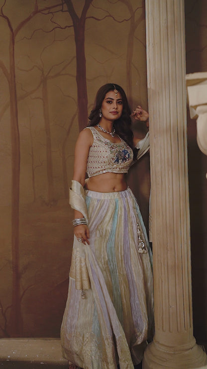 Pastel Dream Multi-Panel Embroidered Elephant Lehenga Set