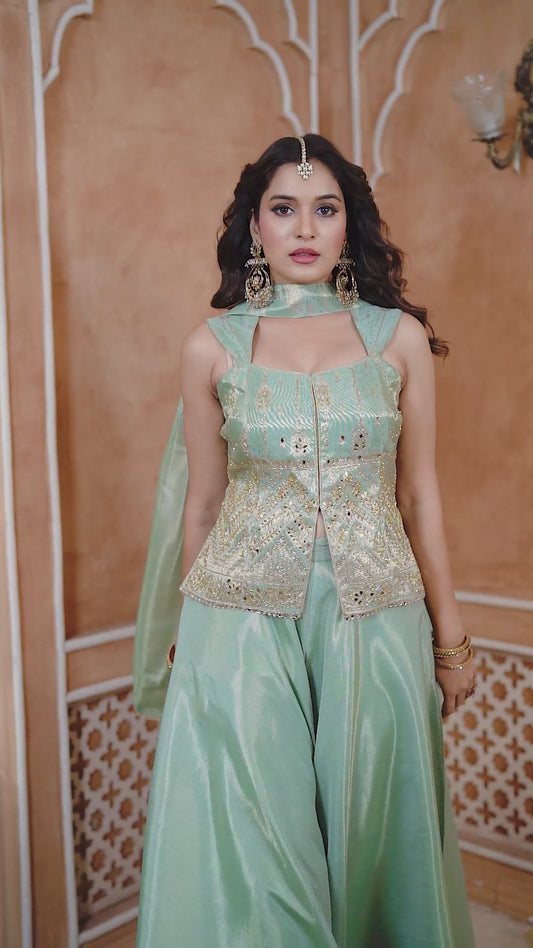 Mint Green Embroidered Festive Set