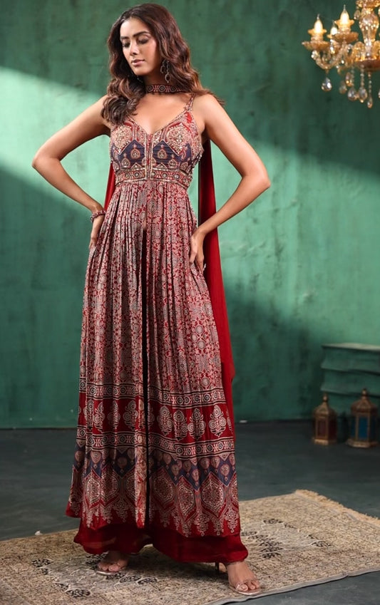 Ira Rust Printed Anarkali Suit Set