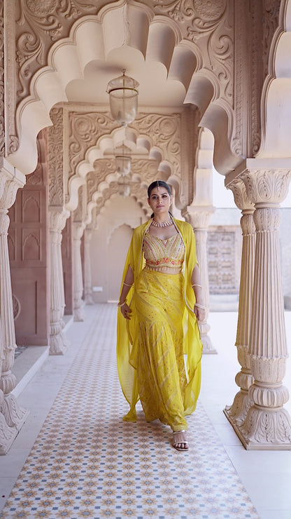 Mustard Glow Cape Sharara Set