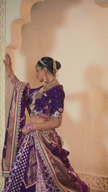 Purple lehenga banarasi heavy wedding with ready blouse