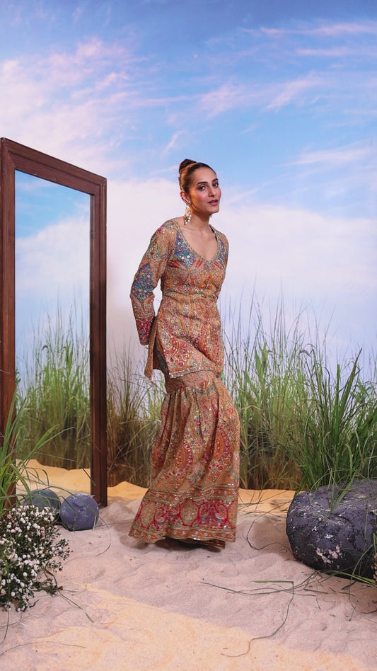 Royal Vintage Print Sharara Set