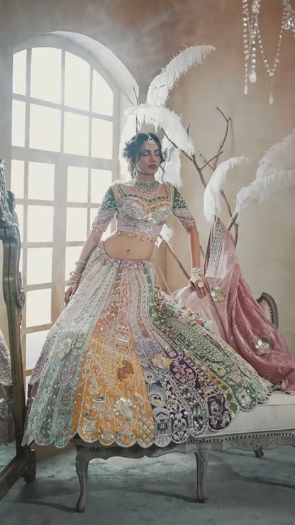 Regal Multicolor Embroidered Bridal Lehenga for Grand Weddings