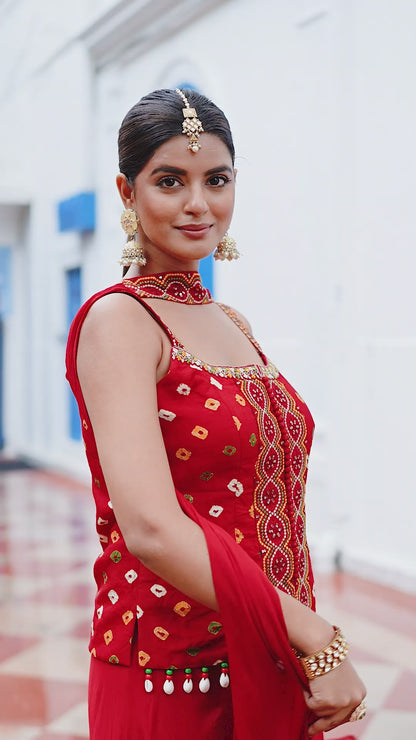 Maroon Festive Sharara Palazzo Set Bandhani
