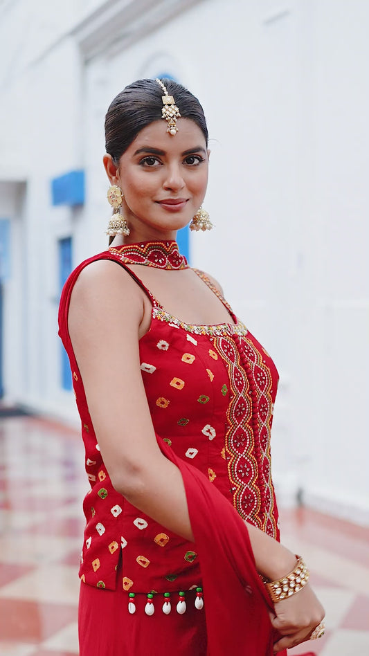 Maroon Festive Sharara Palazzo Set Bandhani