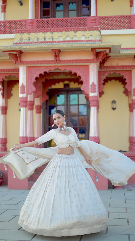 Misi Ivory Zari Embroidered Lehenga Set with Dupatta