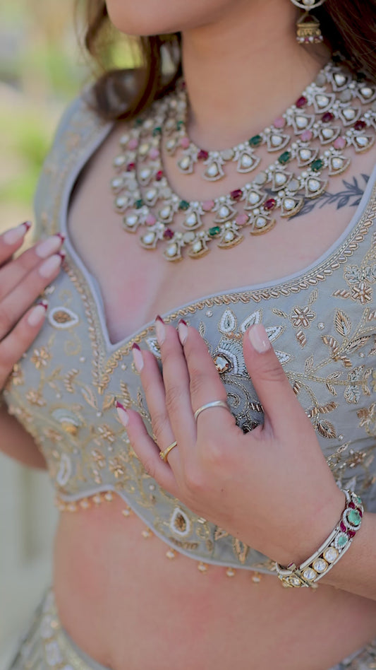 Elegant Grey Embroidered Lehenga Set