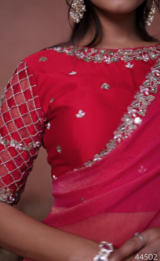Red Designer Saree with Embroidered Blouse – Festive & Wedding Wear (Design 44502)
