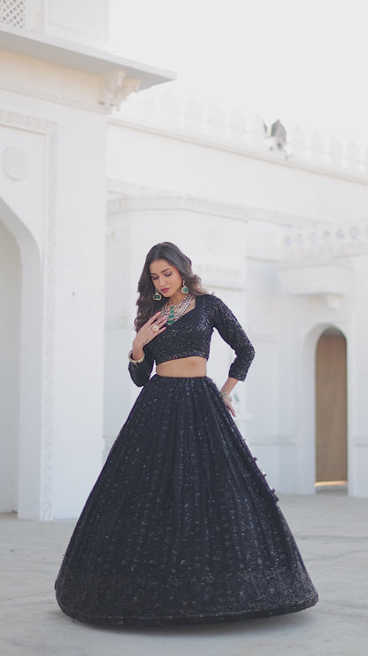 Mukta Black Sequin Lehenga Set